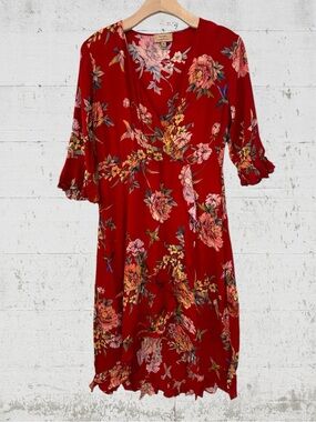 KACHEL ANTHROPOLOGIE SILK FLORAL RUFFLE WRAP DRESS SIZE 8